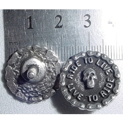 LIVE TO RIDE.. CZASZKA, skull concho 20mm stare srebro (id: 1028)